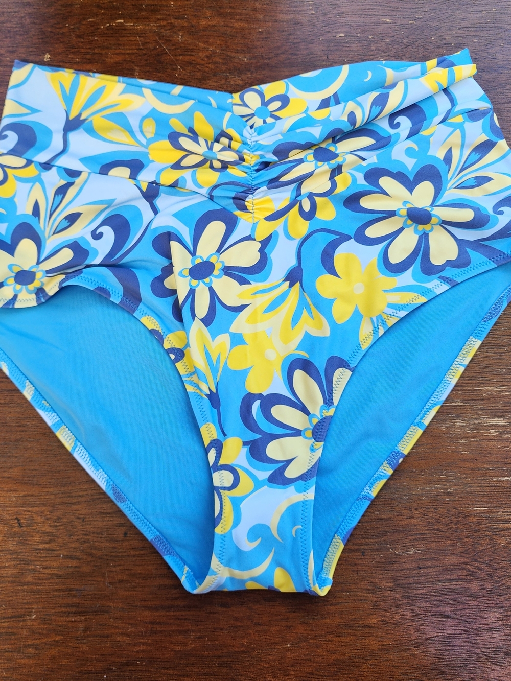Aerie Real Good High Waisted Floral Bikini Bottoms Blue Yellow Size Large L NWT